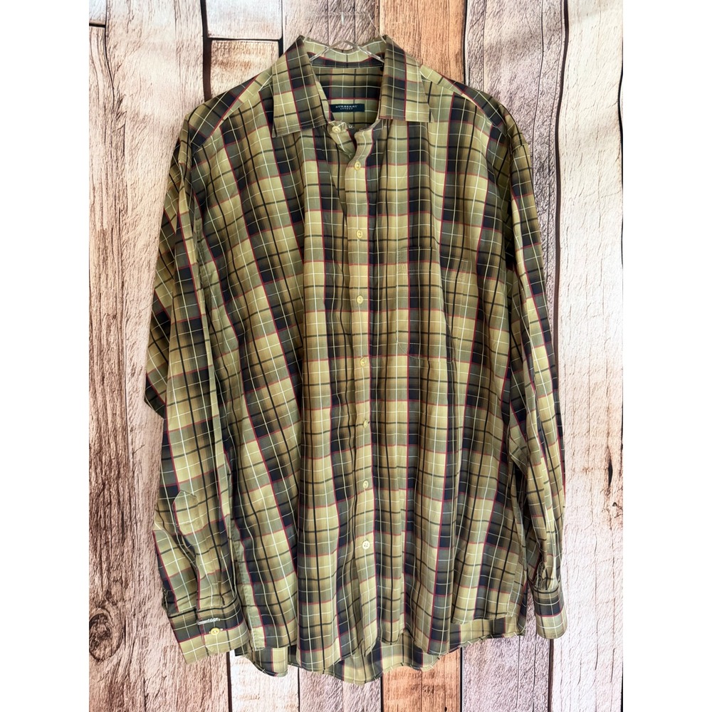 Burberry London Dress Shirt Plaid Button Front Brown Check Preppy Designer XL